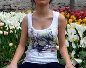 Purple Butterflies Yellow Flowers Sleeveless Women T-shirt one side printed