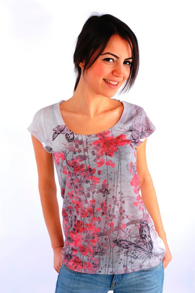 New Collection deep pink  summer beautiful short sleeve top spring fashion tiedye one side printed