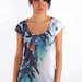 Navy  Blue Leafs Special Design Women Top Tshirt one side printed