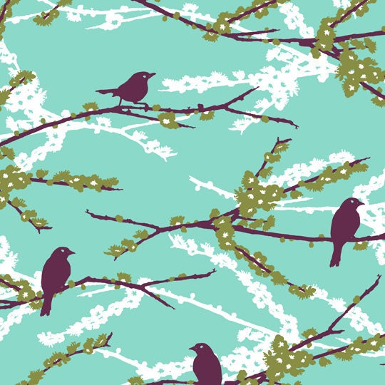 Joel Dewberry - Aviary 2 - Sparrows in Plum - 1/2 yard