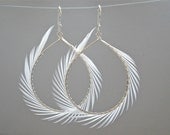 White Feather Earrings, Spiked Feather Hoops