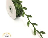 Leaf trim, ribbon garland with leaves in moss green with satin effect. Delicate trim at wholesale price. Spool with 10 yards - pandorashack