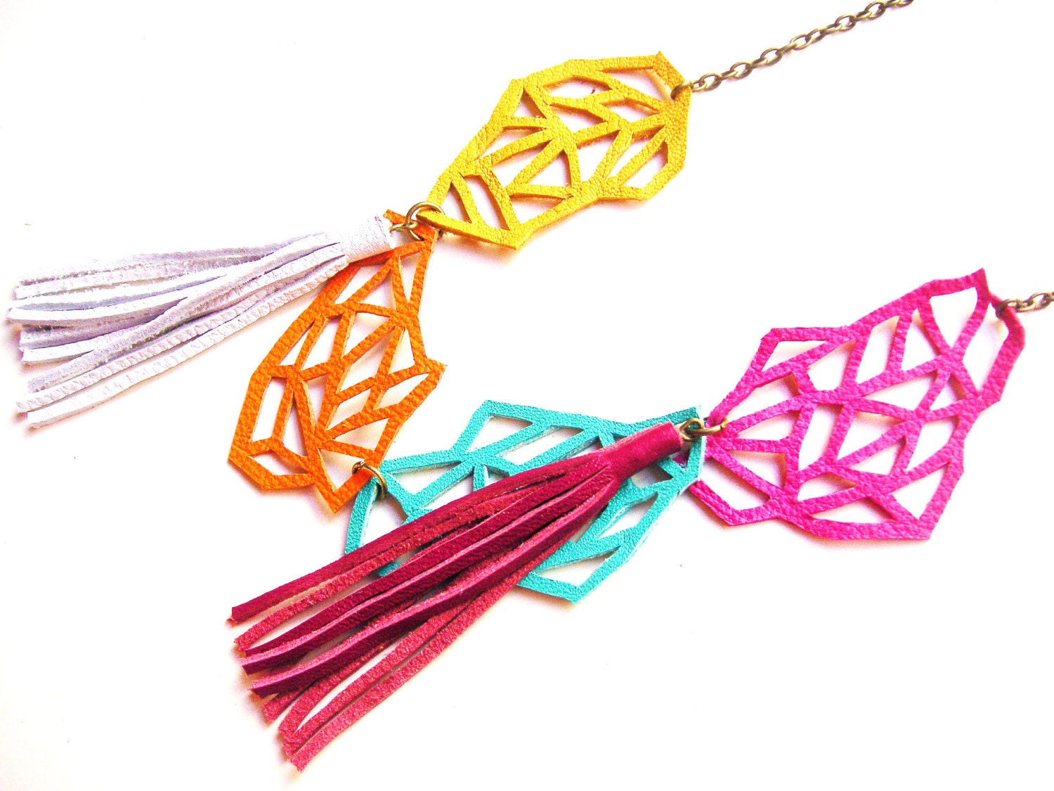 Geometric Necklace Chunky Leather Links
