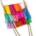 Fringe Leather Bib Necklace Native Rainbow and Chain