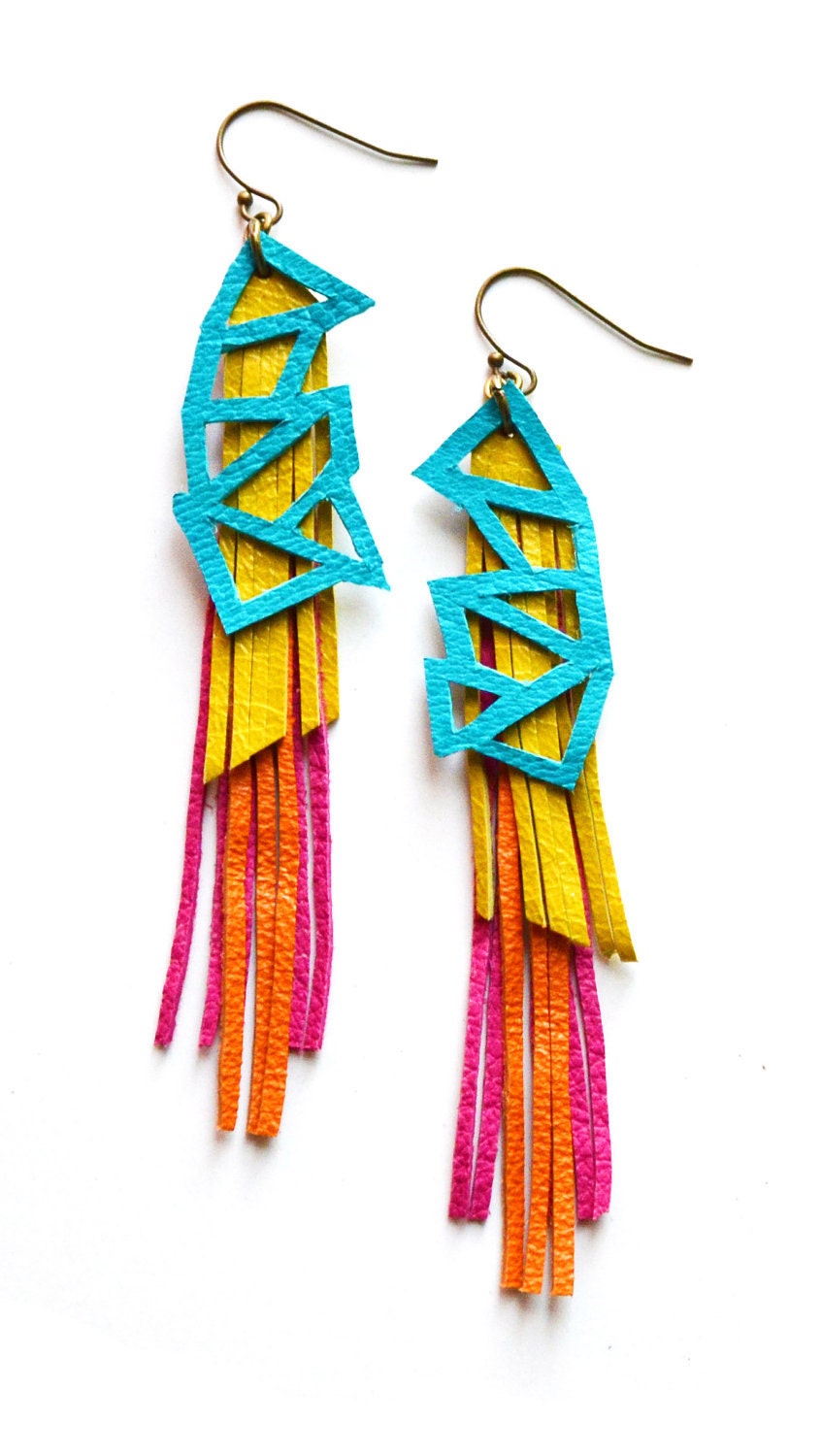 Geometric Leather Earrings Triangle Color Block Statement Earrings