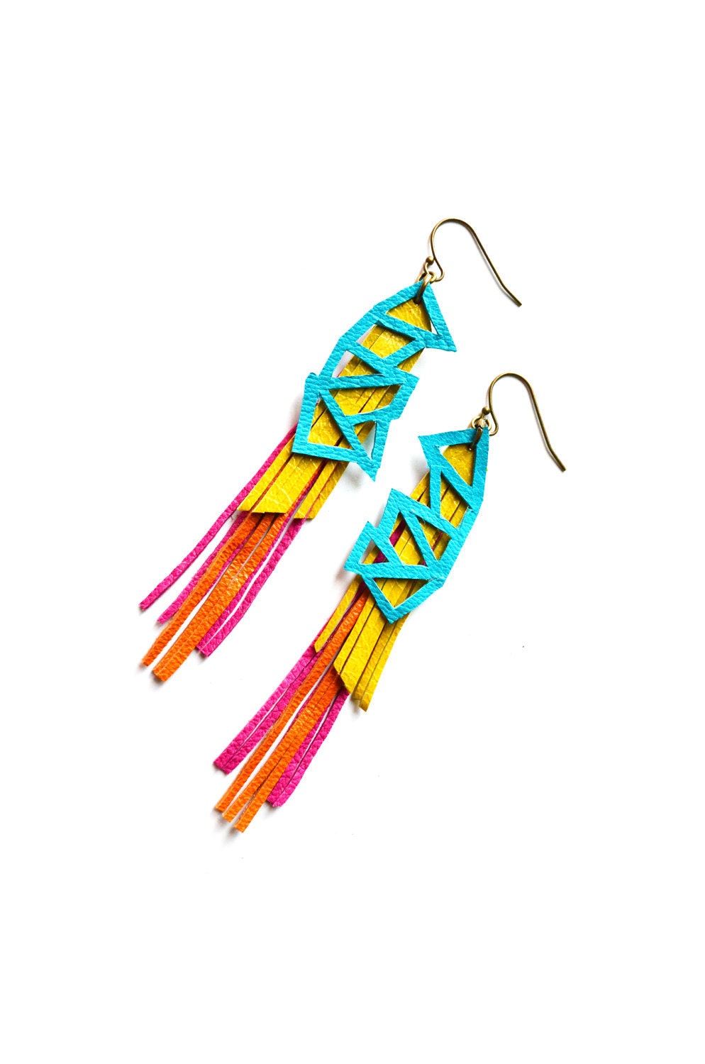 Geometric Leather Earrings Triangle Color Block Statement Earrings