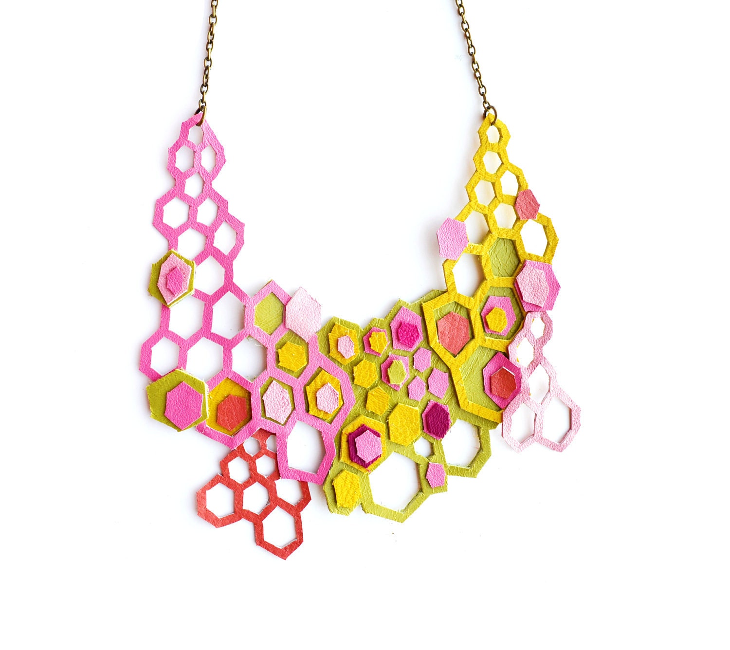 Neon Leather Necklace Molecular Geometric Hexagons
