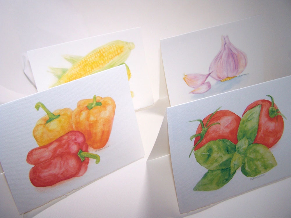 Watercolor Garden foods Note Cards Set
