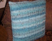 Pillow  cushion  hand knit Fresh Water Turquoise aqua stripe