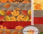 Colorful Leaves Digital Scrapbook Paper  --12--, 12"x12" Digital Papers