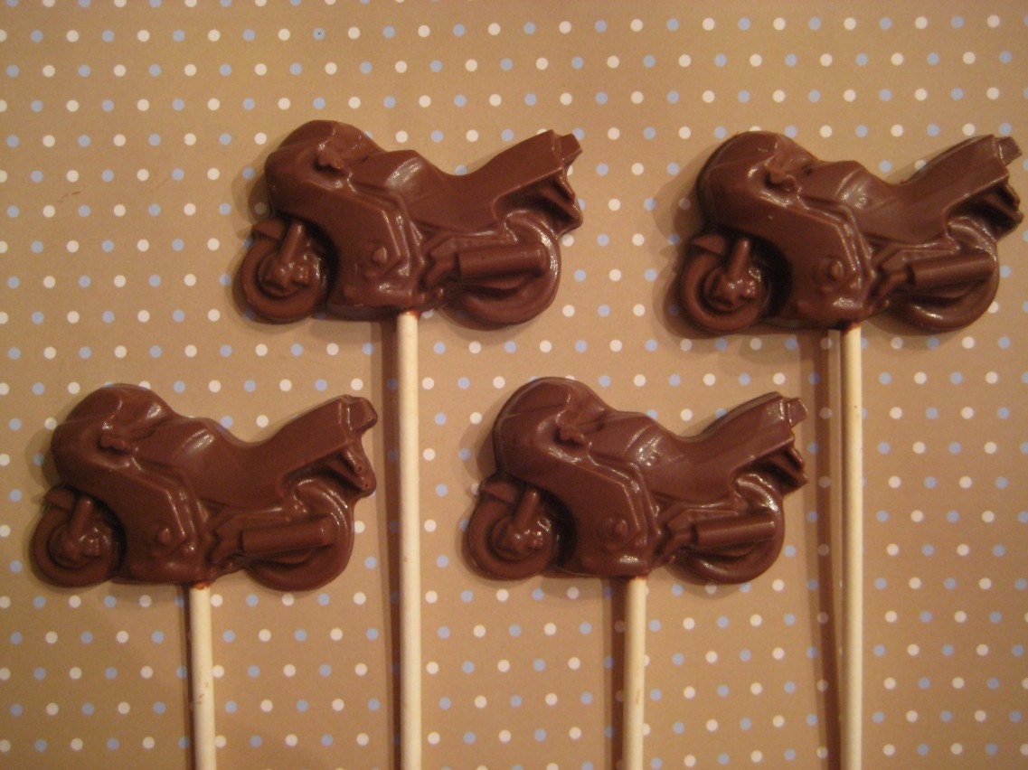 24 Milk Chocolate Motorcycle Lollipop Favors