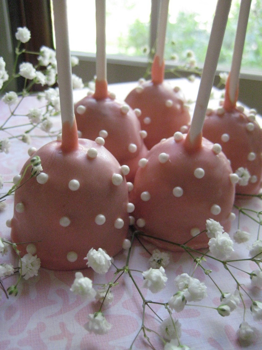 24 Elegant White Chocolate Covered Brownie Bite Pops With Edible Pearls-Wedding/Wedding Shower Favors