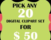 Buy 20 Digital Clipart for 50 - Pick Any 20 Digital Clipart for 50 - Promo Sale Clipart