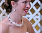 Bridal SET - White Pearl Bracelet And Double Sided Royal Style 2 in 1 White Pearl And Seed Bead Woven Necklace