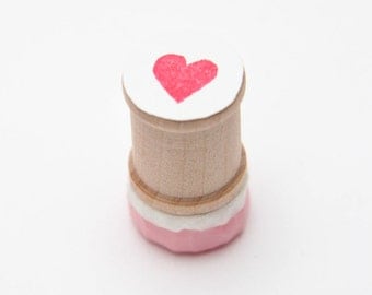 Mini Heart Hand Carved Stamp on Spool