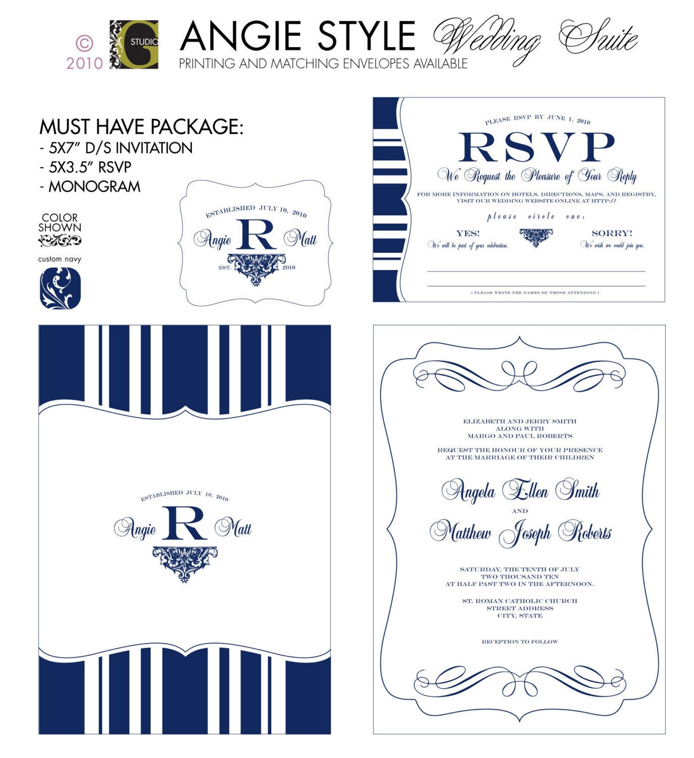 ANGIE Design Wedding Invitation Suite -- Custom Colors -- MUST HAVE PACKAGE -- digital file