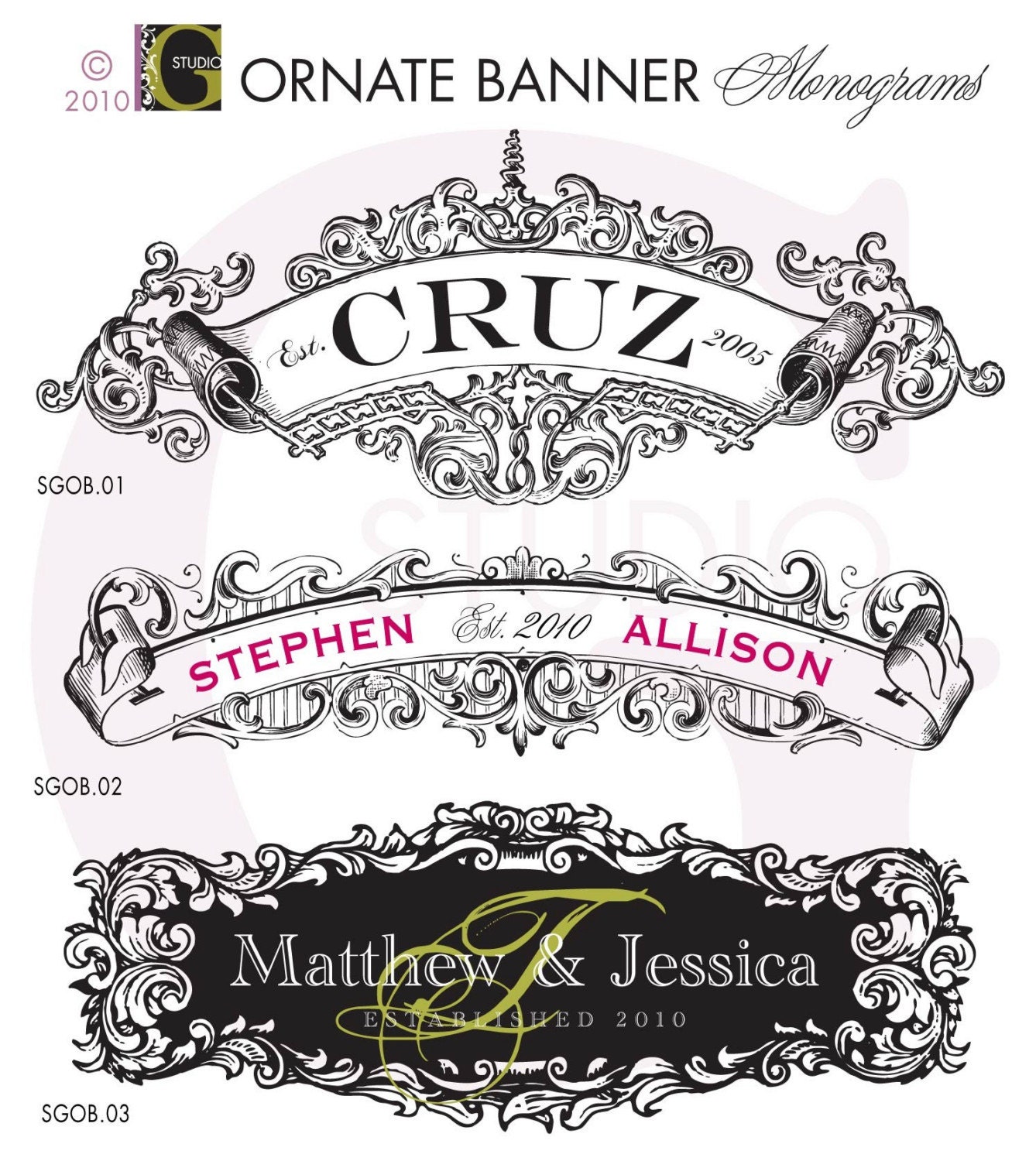 ORNATE BANNER Style Personalized Wedding Monogram