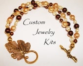 tan gold brown crystal pearl bracelet kit leaf or vine clasp JEWELRY KIT