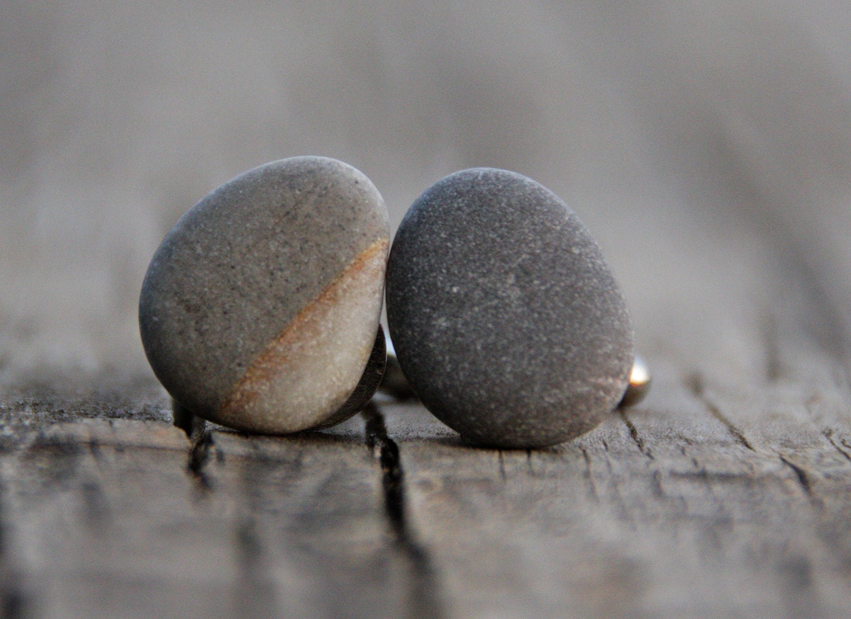 Beach stone cuff links Natural history Father's day