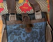 Leather Travel Tote in Deep Blue and Espresso