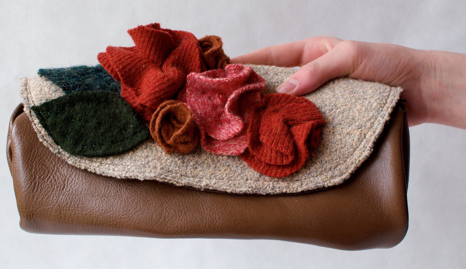 Caramel Clutch with Floral Detail