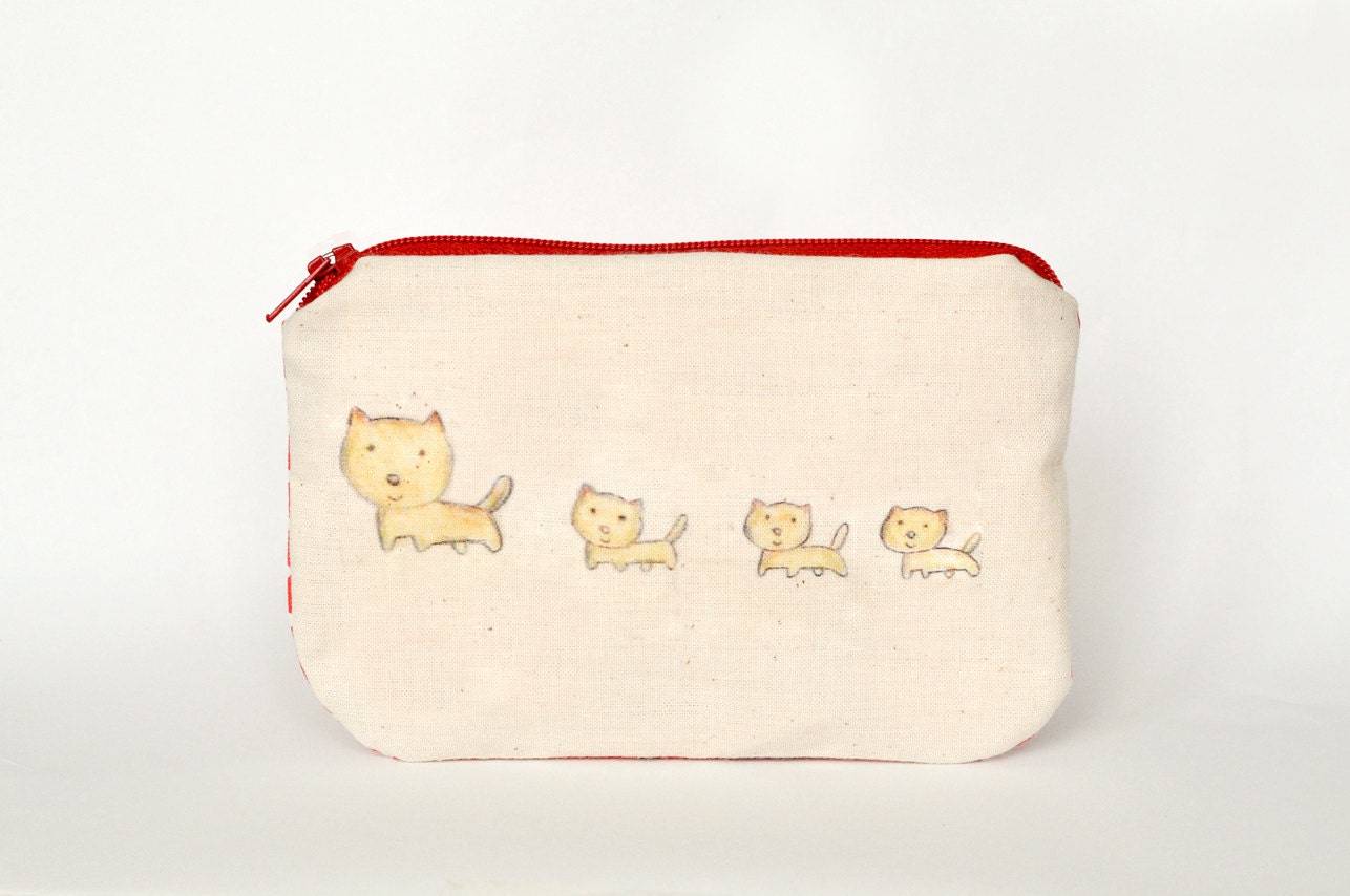 meow and meowlings - handmade pouch