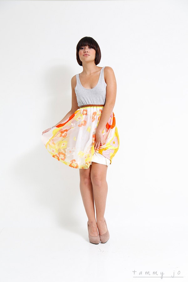 SALE  - Yellow Sunshine Floral Sun Dress With Heather Gray Tank - Sun kissed Patterned Skirt - Sustainable Womens Fashion by Tammy Jo