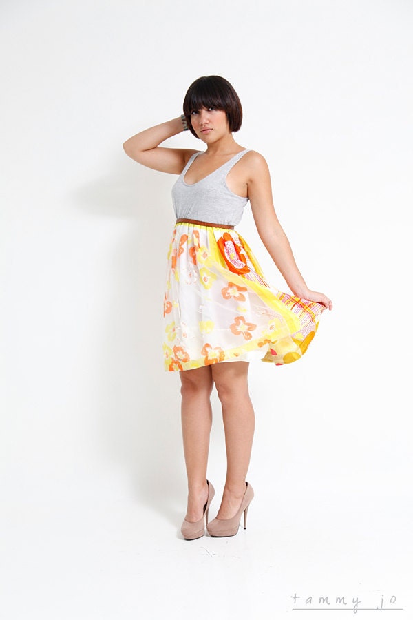 SALE  - Yellow Sunshine Floral Sun Dress With Heather Gray Tank - Sun kissed Patterned Skirt - Sustainable Womens Fashion by Tammy Jo