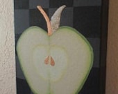 Apple on Charcoal Background Acrylic with Metal Leaf Kitchen Art - kustomkate