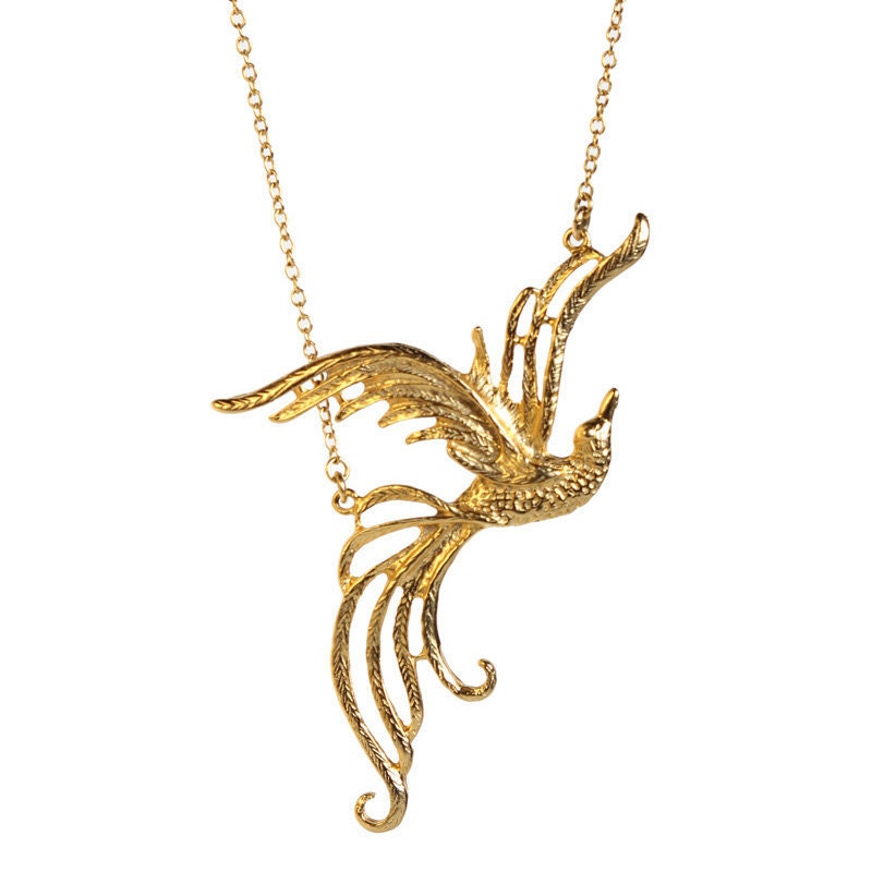 Phoenix Necklace, 24K gold plated phoenix bird on a gold plated brass chain, Gorgeous, Strong, Fire