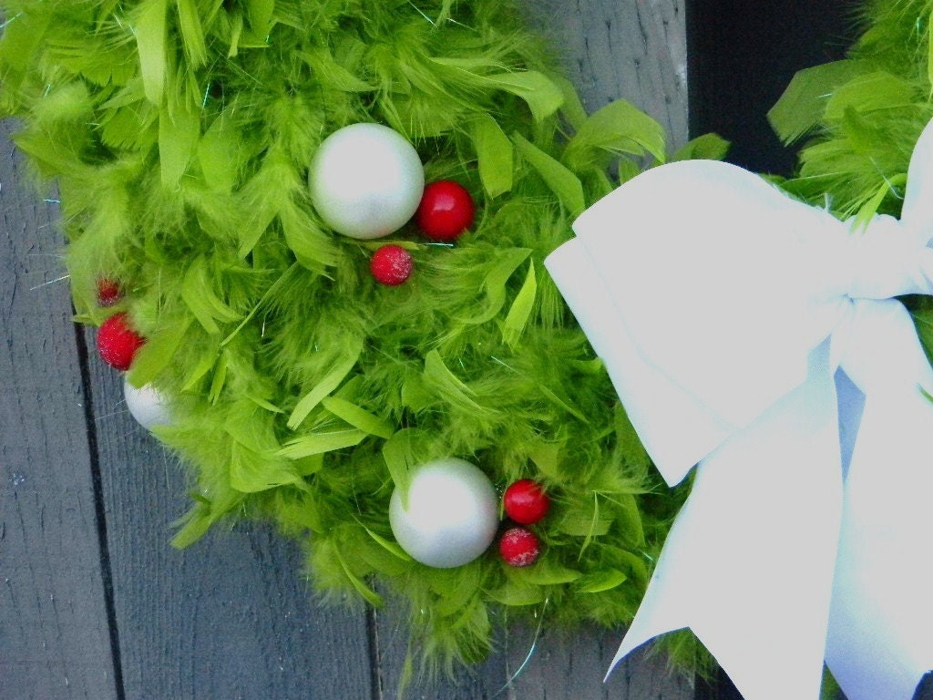 White Dots,Green Feathers  Your Favorite Christmas Wreath