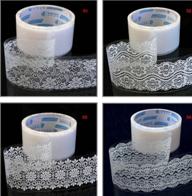 5pcs x 15m Transparent White lace Deco Tape