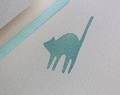 Stationery Card Set -  Charming Cat in Celadon Ink - Skapligt
