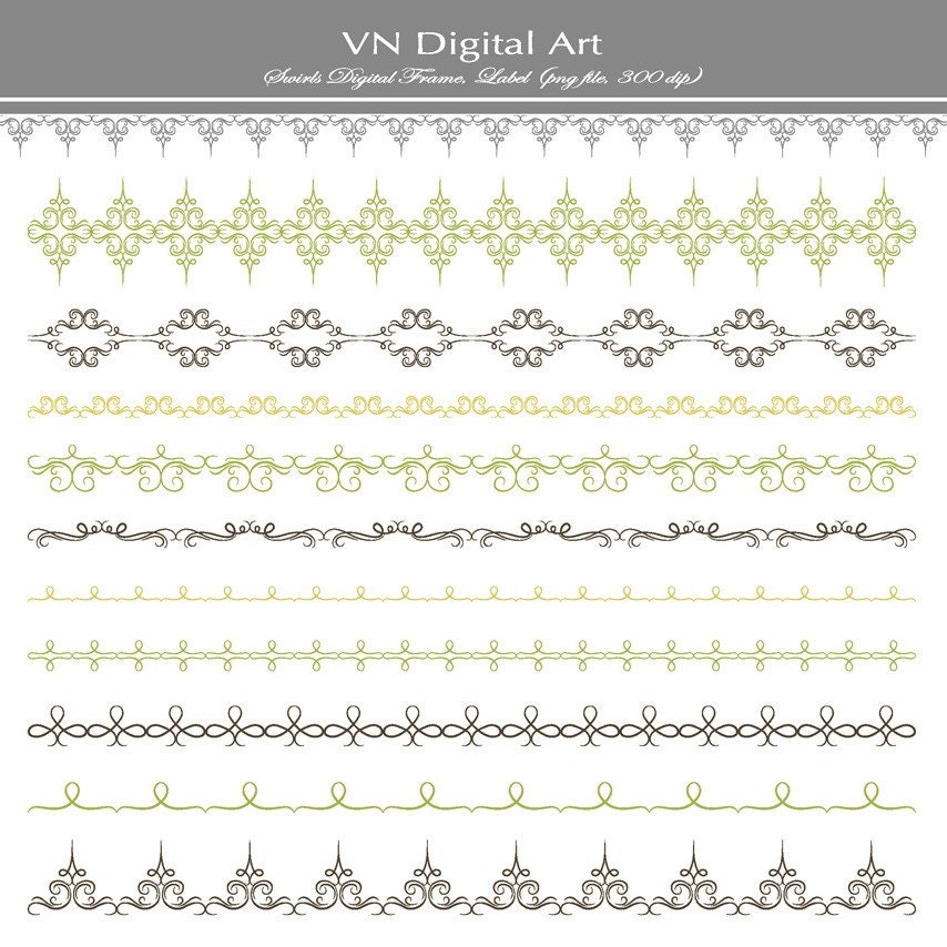 Classic Swirls Digital Borders  -- Instant Download -- 10 Digital Borders -- 169B