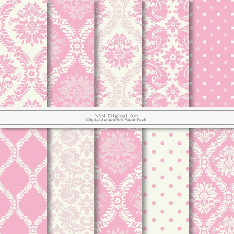Damask Digital Scrapbook Paper Pack (12x12"-300 dpi) -- Instant Download -- 10 Digital papers -- 209