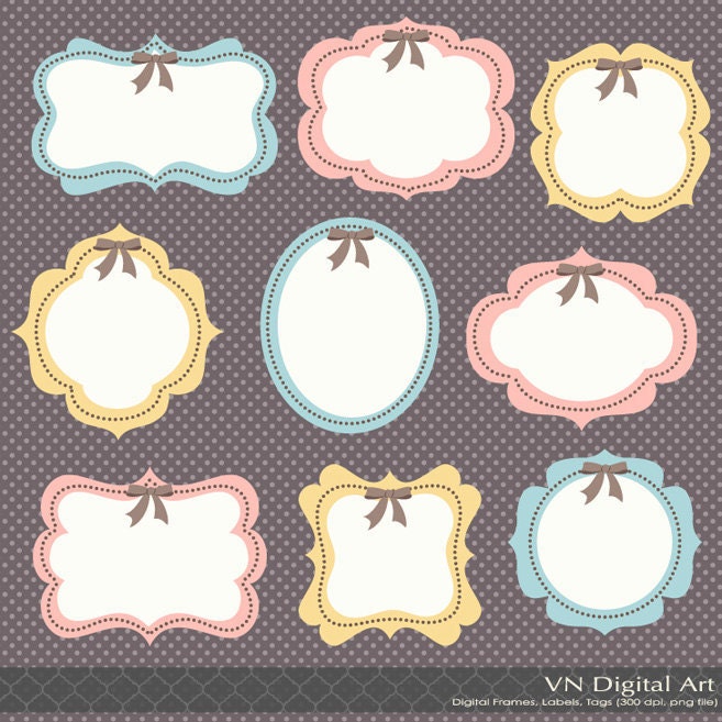Bow Digital Frames, Labels, Tags -- Instant Download -- 9 Digital Frames -- 318F