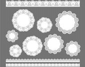 Doilies Digital Frames, Labels and Borders -- Instant Download -- 24 Digital Files -- 399F
