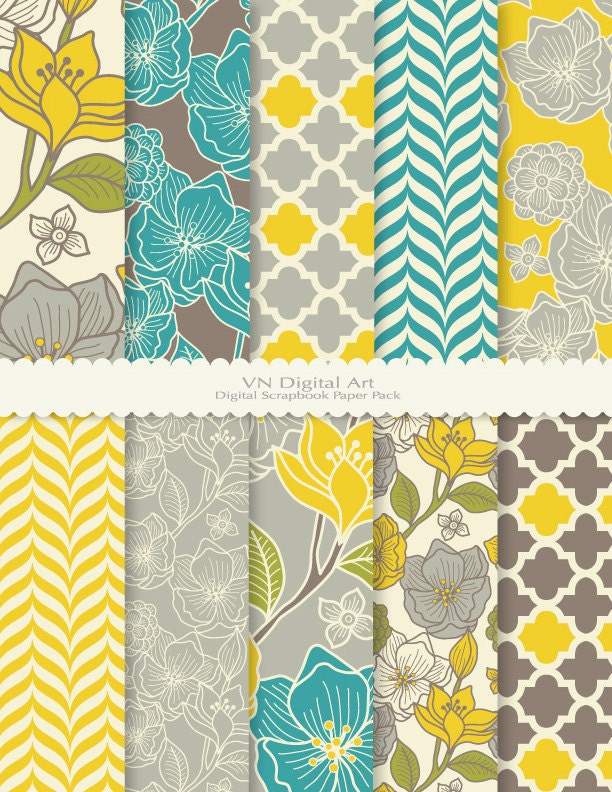 Floral Pattern Digital Scrapbook Paper Pack (8.5x11"-300 dpi) -- Instant Download -- 10 Digital papers -- 473