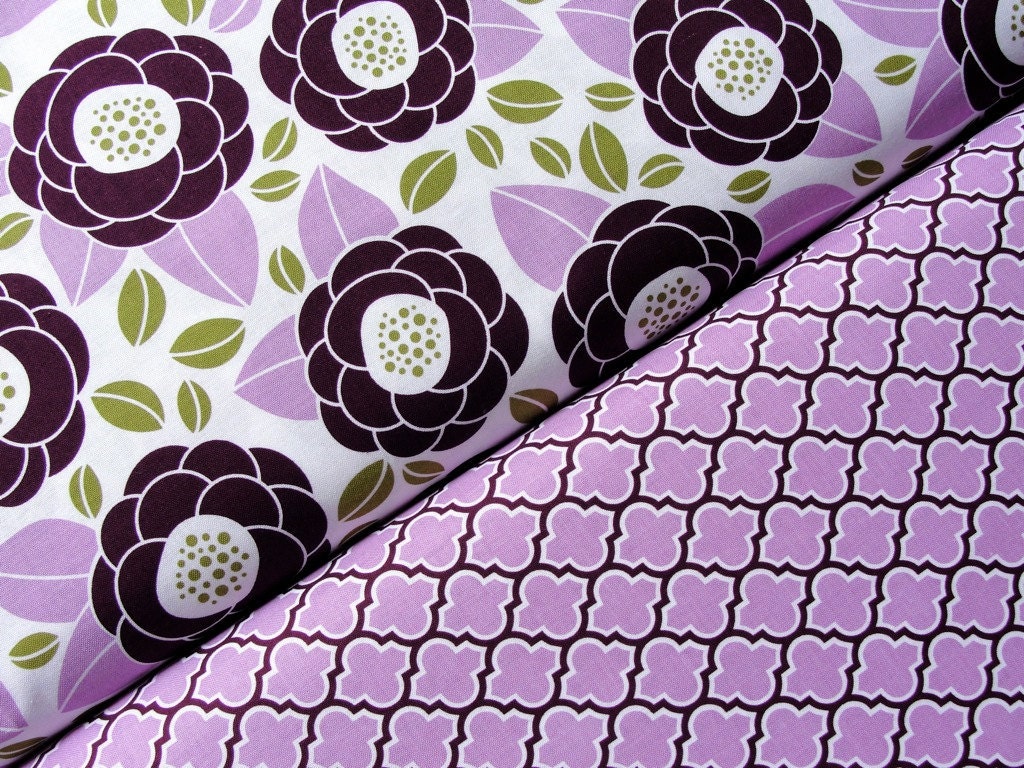Joel Dewberry Fabric, Aviary 2, Full Yard Set, Bloom and Lodge Lattice in Lilac, 2 Yards Total