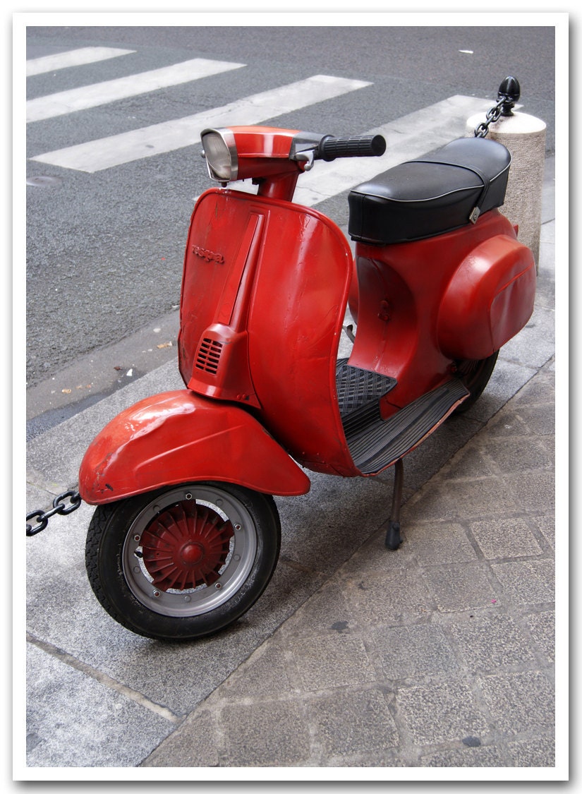 5x7 fine art photograph /// cherry red vespa /// paris photo by lesley sico