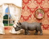 rhino art, animal print, miniature diorama, damask - Better Homes and Rhinos 8 x 10
