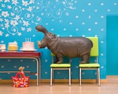 hippo art, diorama, retro kitchen, blue, birthday - Hungry, Hungry Hippo 8 x 10