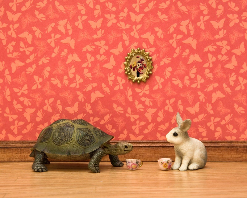 kids wall art, fairytale nursery decor, turtle and rabbit - The Tortoise and the Hare 8 x 10