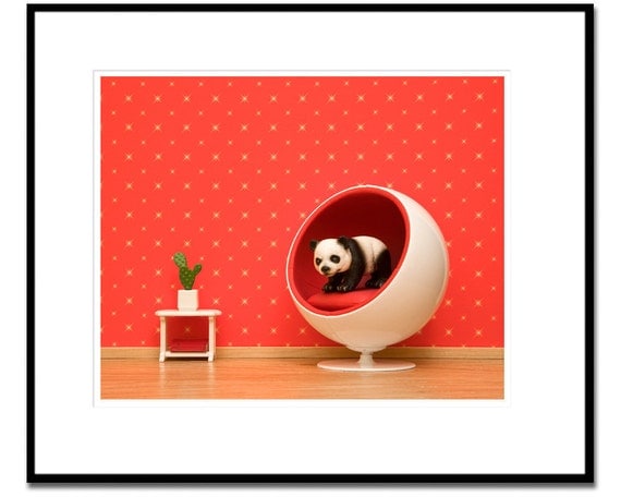 panda art, eames mid century modern, cute animal print, kids room - Panda Ball 8 x 10
