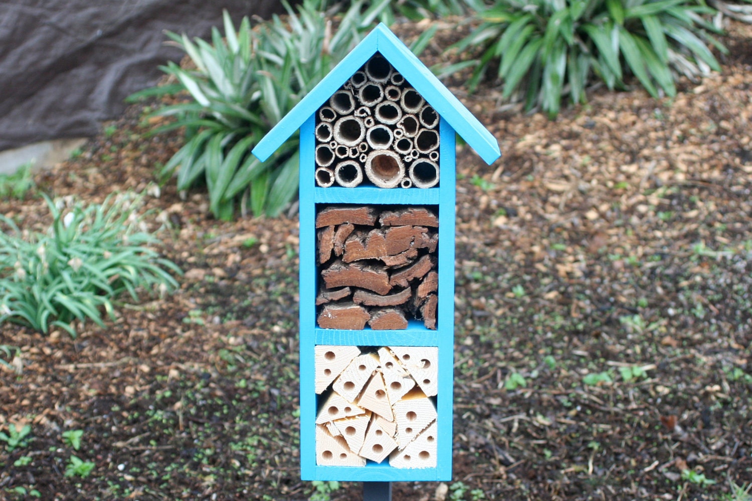 Bee and Insect Hotel, three tier, in 'Cool Azure'.