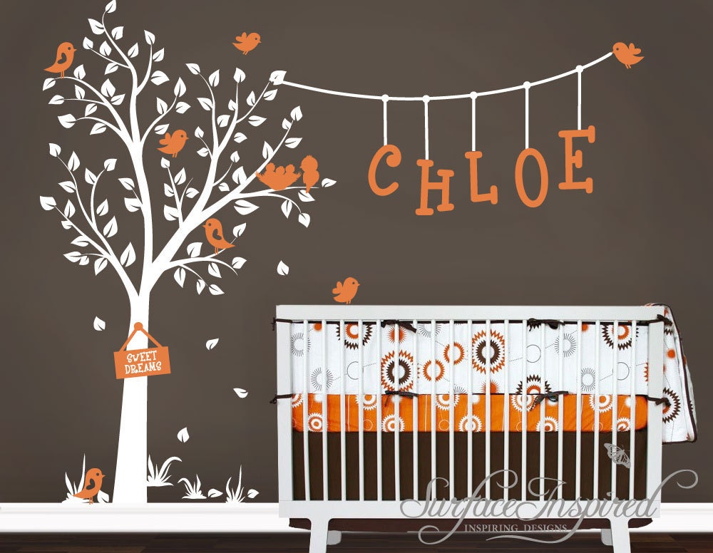 Wall decals nursery - Tree wall decal -  Cute Garden Tree Decal with Custom Name - 852