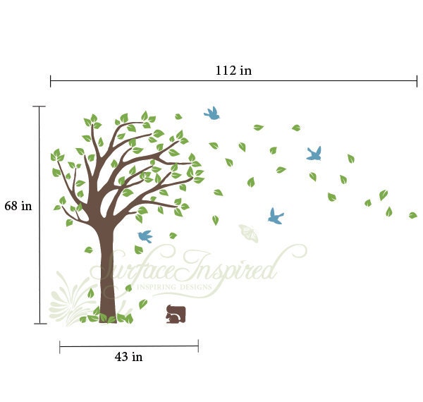 Nursery Wall Decals Blowing Summer Tree Vinyl Wall Decal