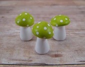 Tiny Chartreuse Green Trio of Toadstools Fantasy Figurine or Terrarium Decoration Made to Order