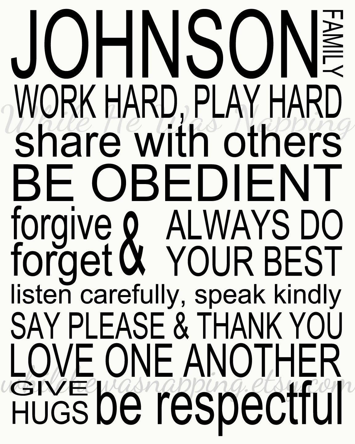 Personalized Digital Family Subway Art 8x10" Print