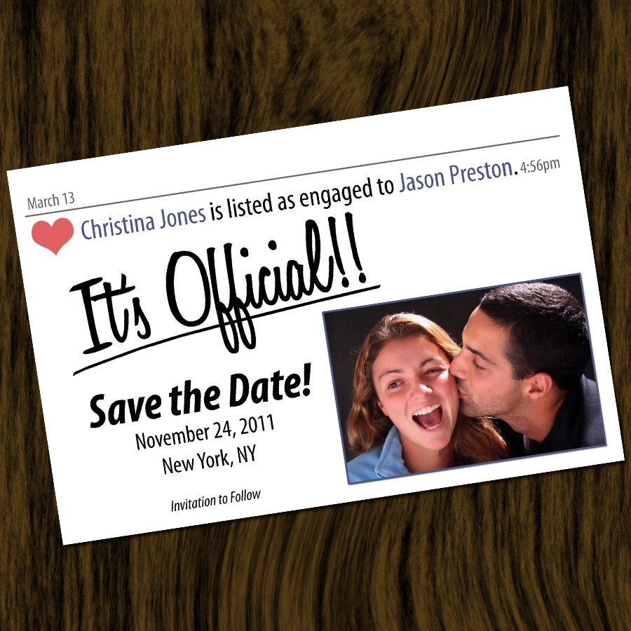 Save the Date Invitation Card -- Facebook is Life -- Personalized with Your Photo (Digital File)